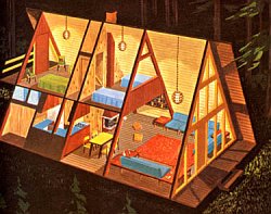 Beginning in the late 1950s the A-frame style of home architecture became popular in America, especially for vacation homes in snowbound mountain areas.