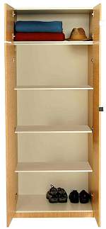 A modular closet organizer with open shelves can be a cost effective solution.