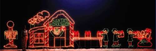 Holiday Lighting Specialists sells this spectacular Santas Workshop Christmas yard display!