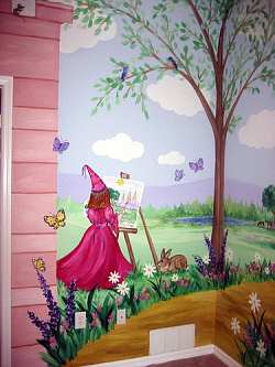 Pink, purple and blue work well in most princess rooms. Paint your own wall mural to make her princess bedroom really special.