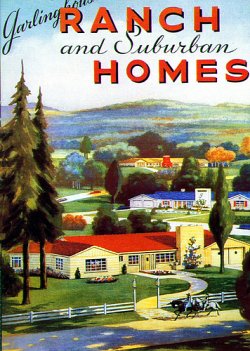 Post war suburban sprawl increased dramatically with inexpensive, one story ranch homes being developed widely in the western United States.