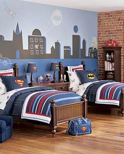Super heros make a great theme, with plenty of wallpaper, bedding, lamp shades and other items from which to select, or you can make your own.