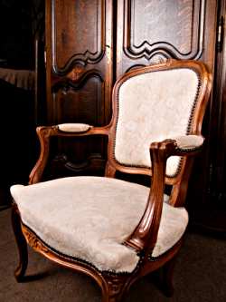 Hardwood and plush upholstery give this Victorian armchair a look opulent luxury!