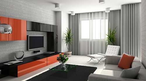 Matching window treatments to your room decor is an important part of planning draperies, blinds and other window light controls. Clean lines and neutral colors are well coordinated in this modern family room.